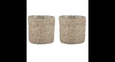 Mica Decorations Plantenpot - 2x stuks - rotan - bruin - plantenmand - 16x16cm