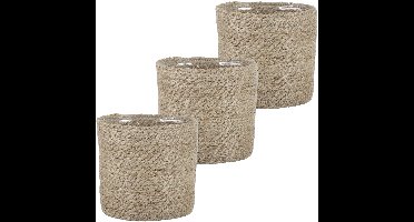 Mica Decorations Plantenpot - 3x stuks - rotan - bruin - plantenmand - 16x16cm