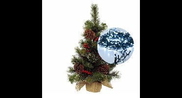 Mini kerstboom 45 cm - met decoratie en verlichting helder wit 300 cm - 40 leds