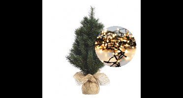Mini kerstboom 45 cm - met kerstverlichting warm wit 300 cm - 40 leds