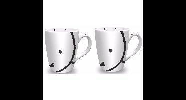 Mok/beker - 2x - Nijntje snoet - wit/zwart - 10 cm - 230 ml - porselein