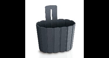 Muur plantenpot/bloempot houtlook - kunststof - 20 x 15 cm - antraciet