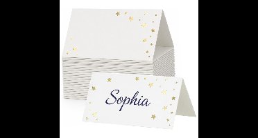 Naamkaartjes / plaatskaartjes sterren - Bruiloft - wit / goud - 30x stuks - 9 x 5,5 cm