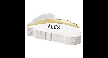 Naamkaartjes / plaatskaartjes veer - Bruiloft - wit / goud - 20x stuks - 10 x 3 cm