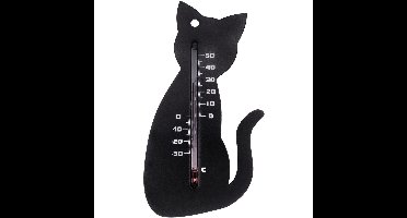 Nature Thermometer kat/poes - zwart - 15 cm - kunststof - binnen/buiten