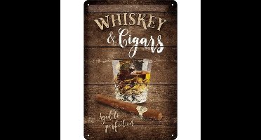 Nostalgic Art wandbord/muurplaatje - metaal - Whisky and Cigars?- 20 x 30 cm - Mancave