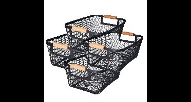 Opbergmand - 4x - met handgrepen - zwart - metaal - 31 x 22 x 14 cm - draadmand