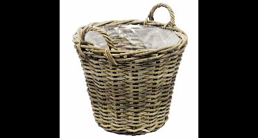Opbergmand met hengsels - rotan gevlochten - D35 x H25 cm - opbergen