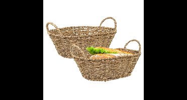 Opbergmandje/broodmandje - 2x - gevlochten riet - naturel kleur - 32 x 23 x 10 cm