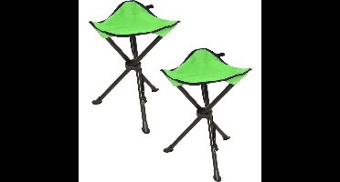 Opvouwbaar krukje - 2x - driepoot - camping/outdoor - groen - D34 x H40 cm