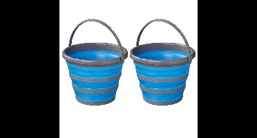Opvouwbare/inklapbare emmer blauw/grijs - 2x stuks - 10 liter - Vis emmers - Camping emmer - Strand