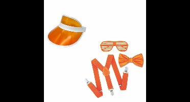 Oranje supporters set met bril-bretels-vlinderstrik-zonneklep