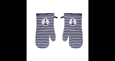 Ovenwanten/ovenhandschoenen- 2 stuks - blauw - 18 x 32 cm - vuurtoren