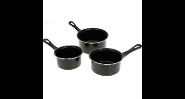 Pannenset 3-delig - steelpannen met anti aanbaklaag - zwart - diameter 14/16/18 cm