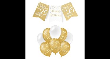 Paperdreams Luxe 25 jaar feestversiering set - Ballonnen & vlaggenlijnen - wit/goud