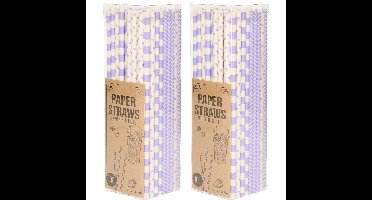 Papieren drinkrietjes - 200x - lila / paars - 20 cm