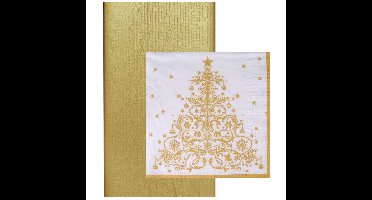 Papieren tafelkleed/tafellaken goud inclusief kerst servetten