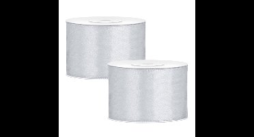 Partydeco Cadeaulint - 2x - zilver - 5 cm x 25 meter - satijn - sierlint - inpakken - decoratie