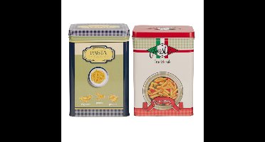 Pasta / spaghetti bewaarblik Nostagia set - blauw - metaal - Italiaans - 13 x 9 x 18 cm