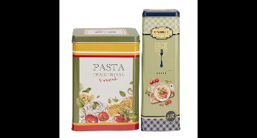 Pasta / spaghetti bewaarblik Nostagia set - groen / blauw - metaal - Italiaans - voorraadblik