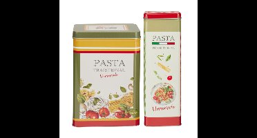 Pasta / spaghetti bewaarblik Nostagia set - groen / rood - metaal - Italiaans - voorraadblik