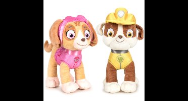 Paw Patrol figuren speelgoed knuffels set van 2x karakters Skye en Rubble 19 cm