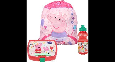 Peppa Pig lunchbox set voor kinderen - 3-delig - roze - kunststof - incl. gymtas/schooltas