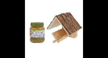 Pindakaas met ophang voor tuinvogels pakket - 1x pot basic voer - diverse soorten vogels voeren