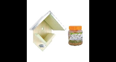 Pindakaas met ophang voor tuinvogels set - 2x pot extra vruchten voer - diverse soort vogels voeren