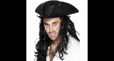 Piraten verkleed hoed - zwart - driepunt hoed - heren/dames - carnaval - vilt
