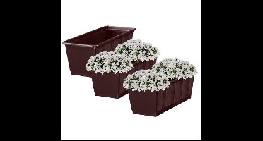 Plantenbak/bloembak - 3x - bruin - rechthoekig - 60 x 17,5 x 14,5 cm