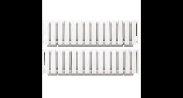 Plantenbak/bloembak Fence look - 2x - kunststof - parel wit - 58 x 18 x 16 cm