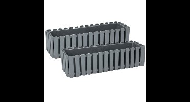 Plantenbak/bloembak Fence look - 2x - kunststof - steengrijs - 58 x 18 x 16 cm
