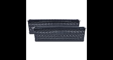 Plantenbak/bloembak Ratolla - 2x - 60 x 17 x 15 cm - kunststof - antraciet - met opvangschaal