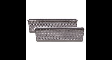 Plantenbak/bloembak Ratolla - 2x - 60 x 17 x 15 cm - kunststof - taupe - met opvangschaal