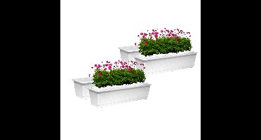 Plantenbak/bloembak - Set van 4x stuks - wit - rechthoekig - 60 x 17,5 x 14,5 cm