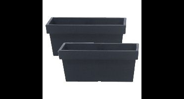 Plantenbak/bloembak terras/balkon - 2x stuks - kunststof - 79 x 35 x 33 cm - antraciet
