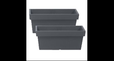 Plantenbak/bloembak terras/balkon - 2x stuks - kunststof - 79 x 35 x 33 cm - steengrijs