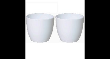 Plantenpot - 2x - wit - glanzend - keramiek - 13 x 12 cm - plantenpotten binnen