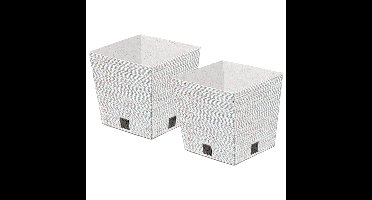 Plantenpot/bloempot - 2x - voor buiten - kunststof - wit - Eco wood look - D24 x H24 cm