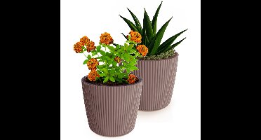 Plantenpot/bloempot Buckingham - 2x - buiten/binnen - kunststof - terra bruin - D29 x H26 cm
