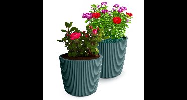 Plantenpot/bloempot Buckingham - 2x - buiten/binnen - kunststof - zeeblauw - D34 x H30 cm