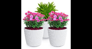 Plantenpot/bloempot Buckingham - 3x - buiten/binnen - kunststof - ivoor wit - D17 x H15 cm