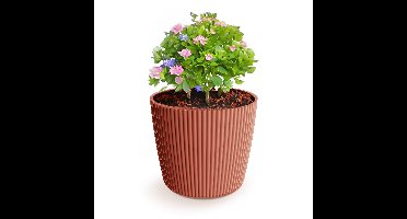 Plantenpot/bloempot Buckingham - buiten/binnen - kunststof - steenrood - D17 x H15 cm