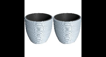Plantenpot/bloempot Furu Stripes - 2x - buiten/binnen - kunststof - lichtgrijs - D30 x H30 cm