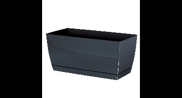 Plantenpot/bloempot met opvangschaal - kunststof - antraciet - 29 x 14 x 14 cm - binnen/buiten