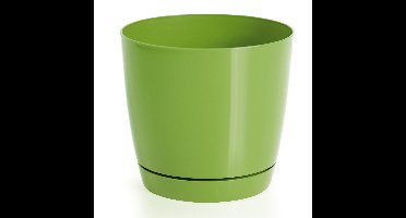 Plantenpot/bloempot met opvangschaal - kunststof - lime groen - D18 x H17 cm - binnen/buiten