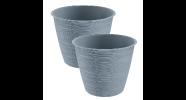 Plantenpot/bloempot Paintstripe - 2x stuks - kunststof - grijs - 17 x 20 cm - stijlvol - binnen/buit