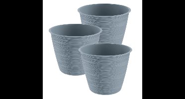 Plantenpot/bloempot Paintstripe - 3x stuks - kunststof - steengrijs - 15 x 12 cm - stijlvol