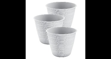 Plantenpot/bloempot Paintstripe - 3x stuks - kunststof - wit - 20 x 24 cm - stijlvol - binnen/buiten